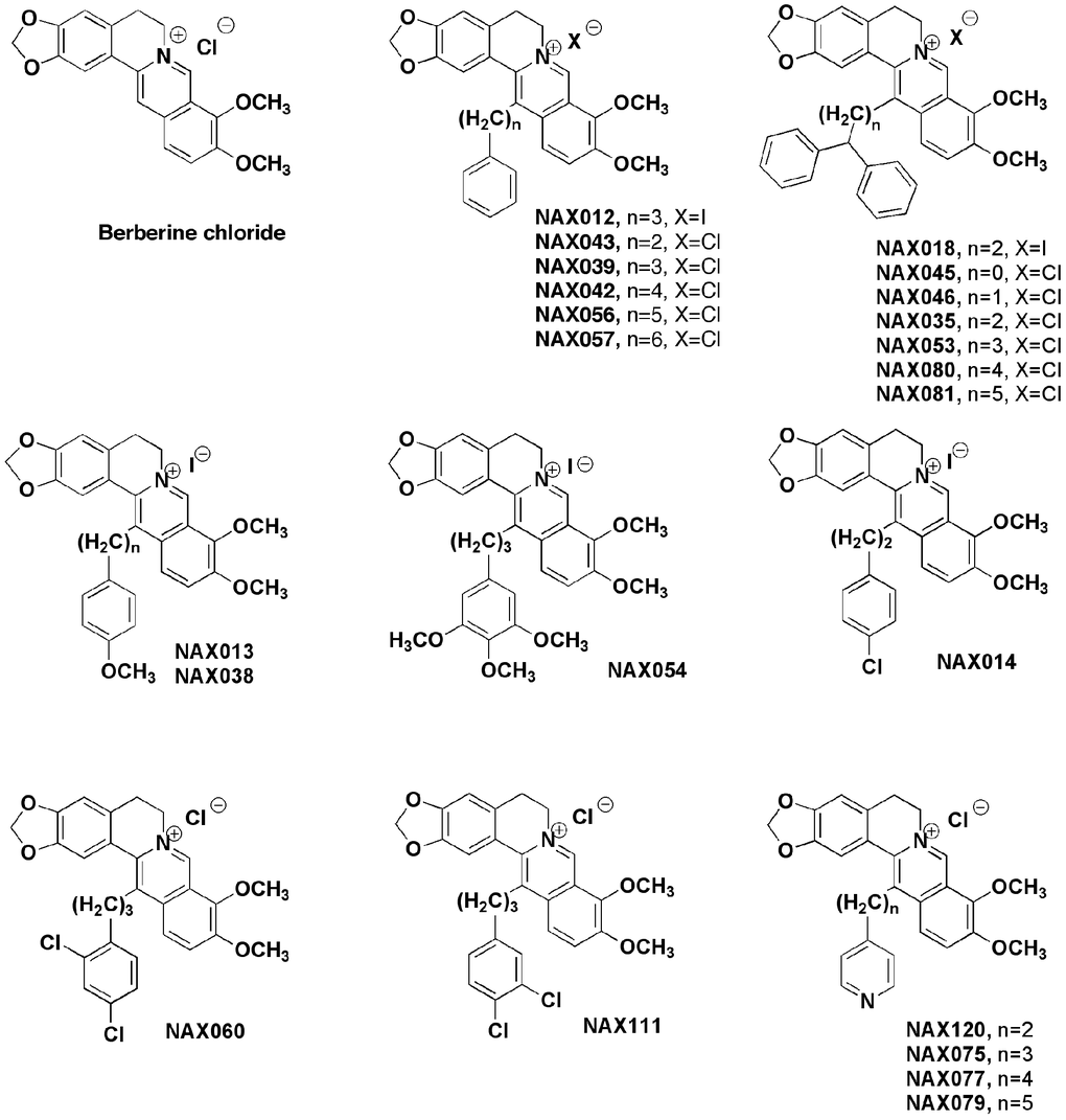 Chemical structures of modified berberines from naxospharma.